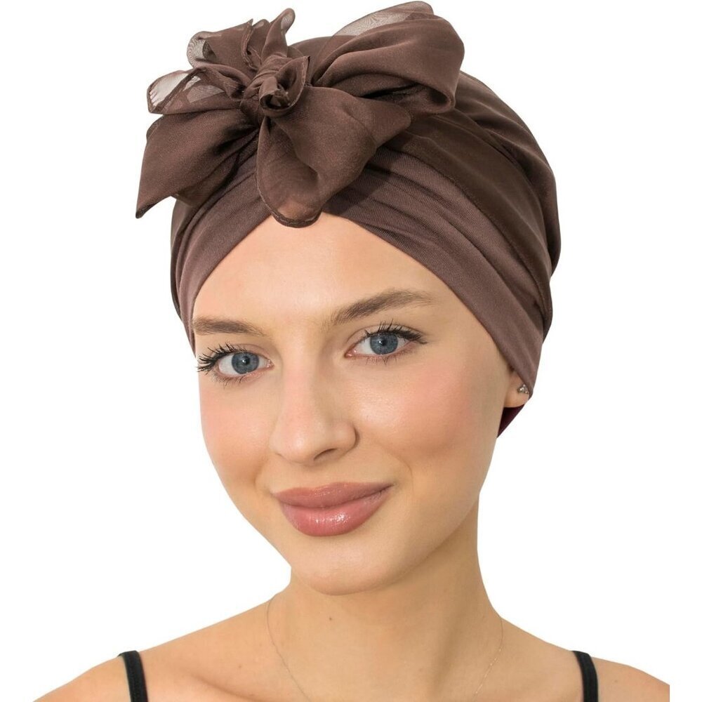 Women’s Brown Solid Scarf Skull Cap Chemo Headwear Hair Loss Turban - Picture 6 of 6